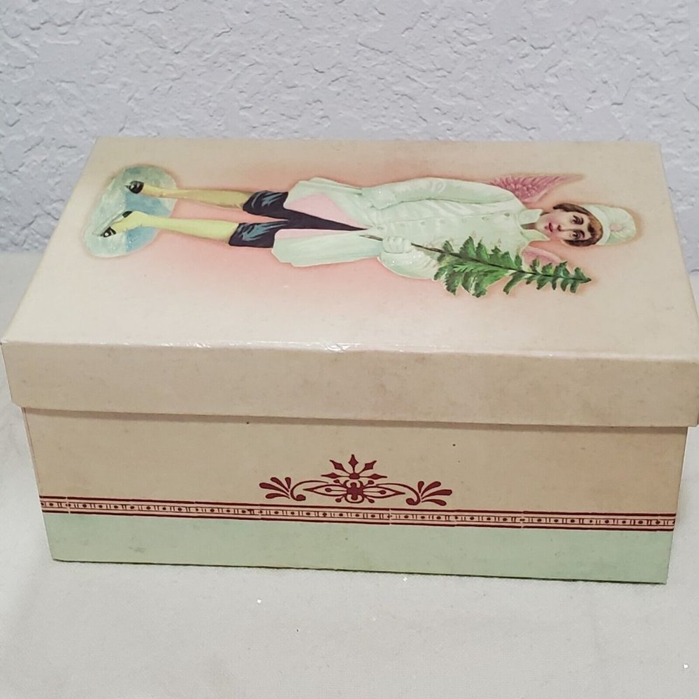 Victorian Glitter Winter Angels Porcelain Ornament Christmas decor boy 5.5" - Picture 9 of 12